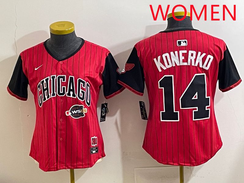 Women 2025 Chicago White Sox #14 Konerko Red Stripe Joint Name Nike MLB Jersey style 10